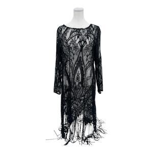 Witchy, Whimsigoth, Gothic Black Lace Fringe Cover-Up Tunic Layering Dress